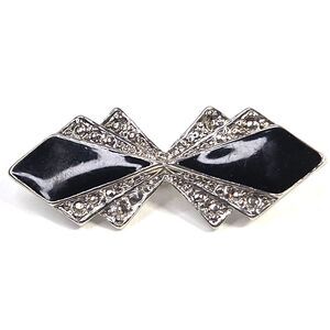Art Deco Black and Silver Tone Bow Brooch
